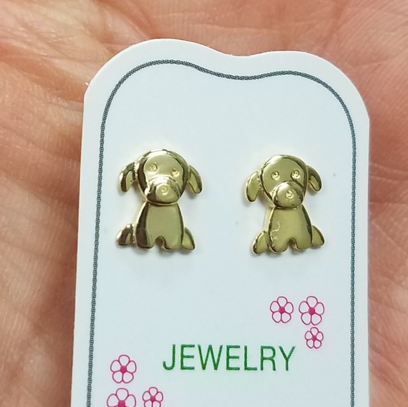 14k Yellow Gold Plated Baby Puppy Girls Earrings - Picture 4 of 9